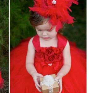 Red Tulle/Feather Tutu Dress with Matching Headband